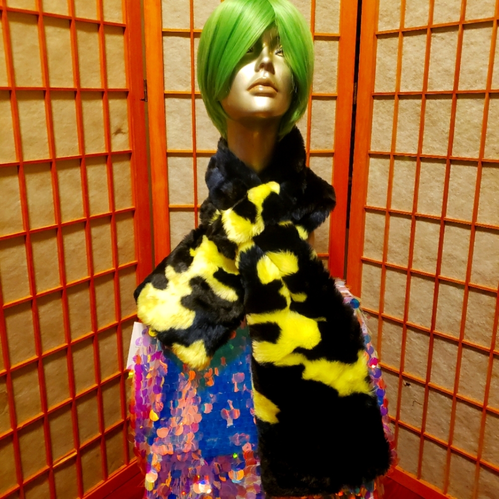 Apparis faux fur neon yellow/green and black NWT